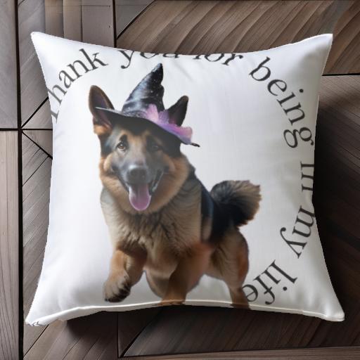 魔女の帽子 ジャーマンシェパードドッグ 感謝のメッセージ クッションカバー 45×45cm アニマル柄 おしゃれ 可愛い クッション本体付き 正方形 犬ファン