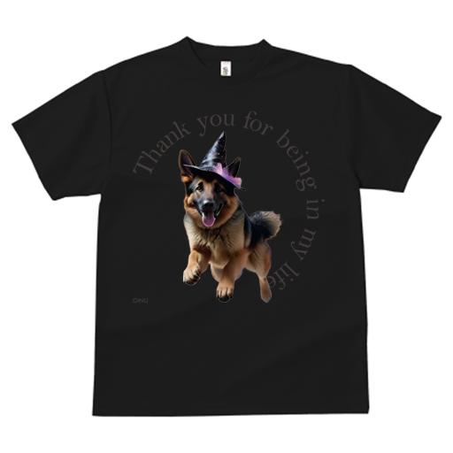 Tシャツ レディース 犬ファン 半袖 春夏 犬柄 プリント カジュアル かわいい 人間用 フィットネス ダンス 魔女の帽子 ジャーマンシェパードドッグ 感謝のメッセージ