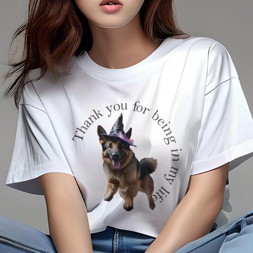 Tシャツ レディース 犬ファン 半袖 春夏 犬柄 プリント カジュアル かわいい 人間用 フィットネス ダンス 魔女の帽子 ジャーマンシェパードドッグ 感謝のメッセージ Tシャツ レディース 犬ファン 半袖 春夏 犬柄 プリント カジュアル かわいい 人間用 フィットネス ダンス 魔女の帽子 ジャーマンシェパードドッグ 感謝のメッセージ