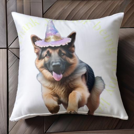 帽子 ジャーマンシェパードドッグ 魔法使い テキスト クッションカバー 45×45cm アニマル柄 おしゃれ 可愛い クッション本体付き 正方形 犬ファン