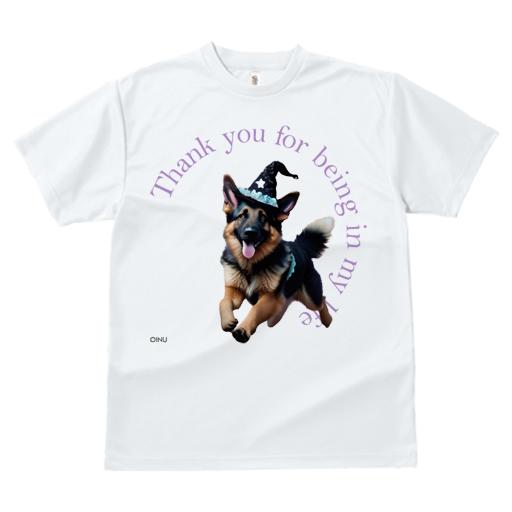 Tシャツ レディース 犬ファン 半袖 春夏 犬柄 プリント カジュアル かわいい 人間用 フィットネス ダンス 魔法の帽子 ジャーマンシェパード 魔法 ありがとう 楽しい
