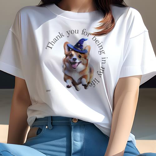 Tシャツ レディース 犬ファン 半袖 春夏 犬柄 プリント カジュアル かわいい 人間用 フィットネス ダンス 魔法の帽子 コーギー 感謝の言葉 Tシャツ レディース 犬ファン 半袖 春夏 犬柄 プリント カジュアル かわいい 人間用 フィットネス ダンス 魔法の帽子 コーギー 感謝の言葉