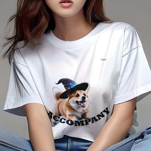 Tシャツ レディース 犬ファン 半袖 春夏 犬柄 プリント カジュアル かわいい 人間用 フィットネス ダンス 魔法の帽子 コーギー 笑顔 Tシャツ レディース 犬ファン 半袖 春夏 犬柄 プリント カジュアル かわいい 人間用 フィットネス ダンス 魔法の帽子 コーギー 笑顔