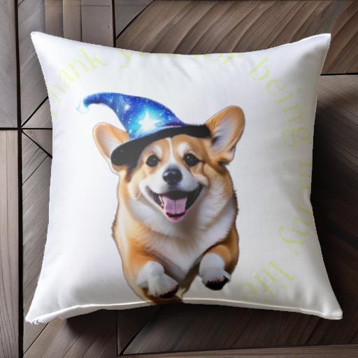 魔法の帽子 ウェルシュコーギーペンブローク 走る犬 感謝の言葉 クッションカバー 45×45cm アニマル柄 おしゃれ 可愛い クッション本体付き 正方形 犬ファン