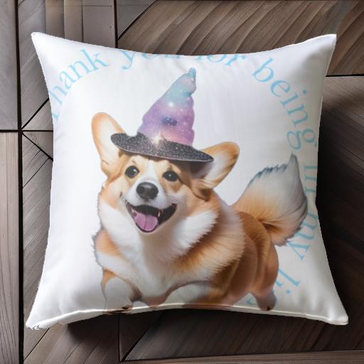 魔女の帽子 コーギー 笑顔 クッションカバー 45×45cm アニマル柄 おしゃれ 可愛い クッション本体付き 正方形 犬ファン