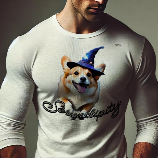 長袖Tシャツ 人間用 メンズ 秋春夏 プリント レジャー アウトドア カジュアル かわいい 犬ファン 魔法使いの帽子 コーギー 幸運 楽しさ