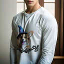 長袖Tシャツ 人間用 メンズ 秋春夏 プリント レジャー アウトドア カジュアル かわいい 犬ファン 魔法の帽子 コーギー セレンディピティ