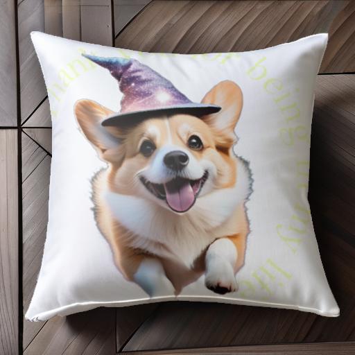 魔法の帽子 コーギー 笑顔 楽しい クッションカバー 45×45cm アニマル柄 おしゃれ 可愛い クッション本体付き 正方形 犬ファン