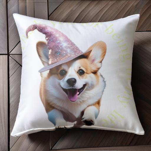 魔法の帽子 コーギー クッションカバー 45×45cm アニマル柄 おしゃれ 可愛い クッション本体付き 正方形 犬ファン