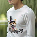 長袖Tシャツ 人間用 メンズ 秋春夏 プリント レジャー アウトドア カジュアル かわいい 犬ファン ハット ウェルシュコーギーペンブローク 笑顔 セレンディピティ