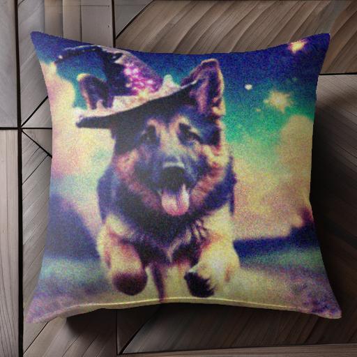 魔法の帽子 ジャーマンシェパードドッグ 星空 夜 クッションカバー 45×45cm アニマル柄 おしゃれ 可愛い クッション本体付き 正方形 犬ファン