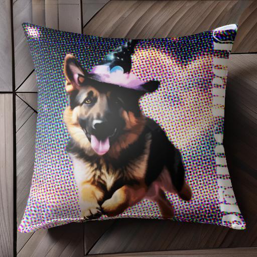 魔法使いの帽子 ジャーマンシェパードドッグ 宇宙背景 都市ジャングル クッションカバー 45×45cm アニ..