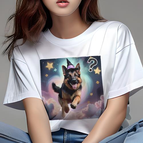 Tシャツ レディース 犬ファン 半袖 春夏 犬柄 プリント カジュアル かわいい 人間用 フィットネス ダンス 魔法の帽子 ジャーマンシェパードドッグ 星 雲 Tシャツ レディース 犬ファン 半袖 春夏 犬柄 プリント カジュアル かわいい 人間用 フィットネス ダンス 魔法の帽子 ジャーマンシェパードドッグ 星 雲
