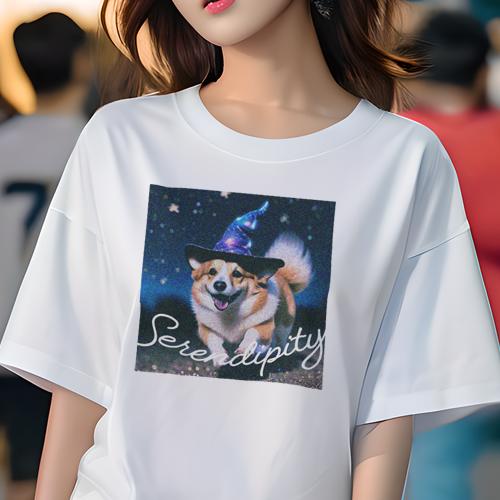 Tシャツ レディース 犬ファン 半袖 春夏 犬柄 プリント カジュアル かわいい 人間用 フィットネス ダンス 魔法の帽子 コーギー 星 笑顔 Tシャツ レディース 犬ファン 半袖 春夏 犬柄 プリント カジュアル かわいい 人間用 フィットネス ダンス 魔法の帽子 コーギー 星 笑顔