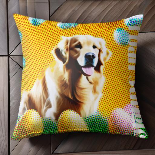 ポップアート ゴールデンレトリバー 色とりどりの背景 楽しい 明るい ドッジボール クッションカバー 4..