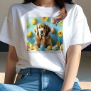 Tシャツ レディース 犬ファン 半袖 春夏 犬柄 プリント カジュアル かわいい 人間用 フィットネス ダンス ひまわり ゴールデンレトリバー イースターエッグ クエスチョンマーク(4)