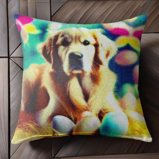 カラフルな卵 ゴールデンレトリバー 花 草 クッションカバー 45×45cm アニマル柄 おしゃれ 可愛い クッ..