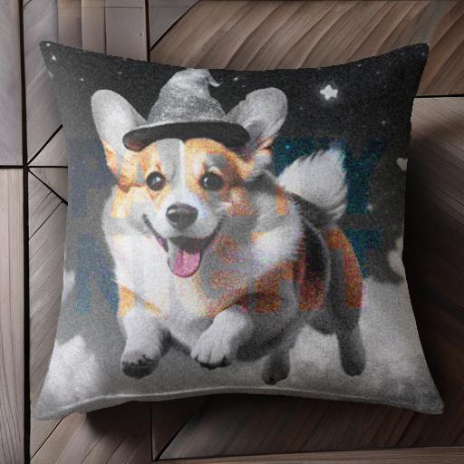 魔法使いの帽子 ウェルシュコーギー 雲 星 クッションカバー 45×45cm アニマル柄 おしゃれ 可愛い クッション本体付き 正方形 犬ファン