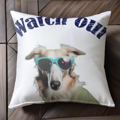サングラス ボルゾイ セーター テキスト 青色 クッションカバー 45×45cm アニマル柄 おしゃれ 可愛い クッション本体付き 正方形 犬ファン