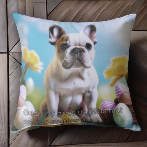 花 フレンチブルドッグ イースターエッグ バスケット クッションカバー 45×45cm アニマル柄 おしゃれ 可愛い クッション本体付き 正方..