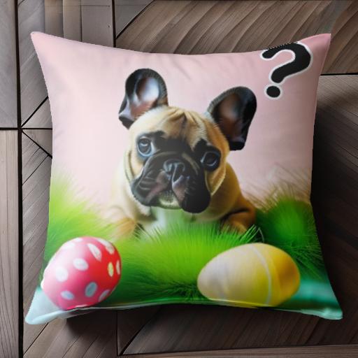 イースターエッグ フレンチブルドッグ 草 疑問符 クッションカバー 45×45cm アニマル柄 おしゃれ 可愛い クッション本体付き 正方形 犬ファン