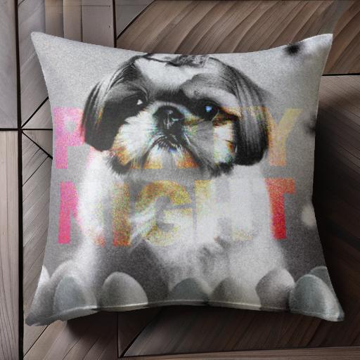 卵 シーズー パーティーハット 星 クッションカバー 45×45cm アニマル柄 おしゃれ 可愛い クッション本体付き 正方形 犬ファン