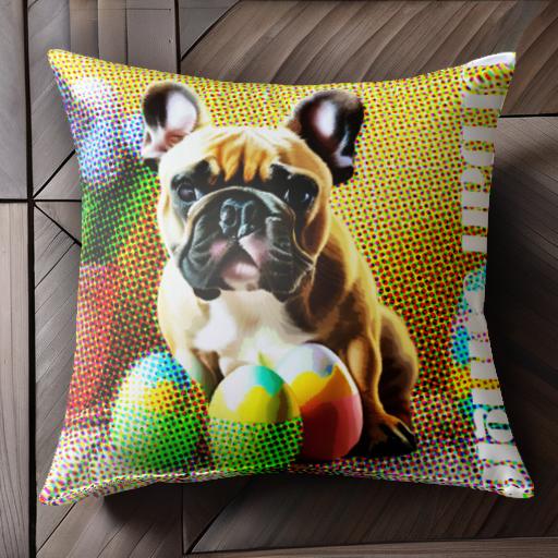 卵 フレンチブルドッグ カラフル 背景 Urban Jungle クッションカバー 45×45cm アニマル柄 おしゃれ 可愛い クッション本体付き 正方形 犬ファン