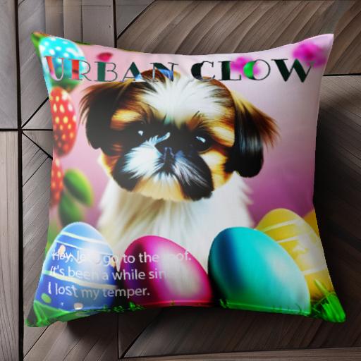 カラフルな卵 シーズー 祝祭 草 キュート クッションカバー 45×45cm アニマル柄 おしゃれ 可愛い クッ..