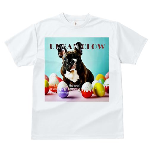 Tシャツ レディース 犬ファン 半袖 春夏 犬柄 プリント カジュアル かわいい 人間用 フィットネス ダンス カラフルな卵 フレンチブルドッグ 水色の背景