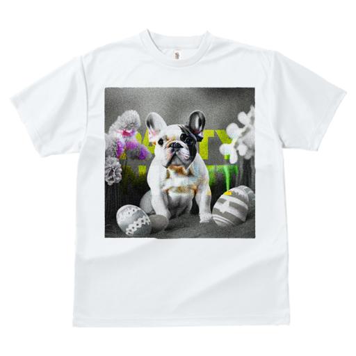 Tシャツ レディース 犬ファン 半袖 春夏 犬柄 プリント カジュアル かわいい 人間用 フィットネス ダンス イースターエッグ フレンチブルドッグ 花 PARTY NIGHT グラス