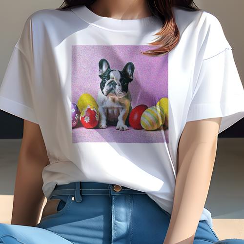 Tシャツ レディース 犬ファン 半袖 春夏 犬柄 プリント カジュアル かわいい 人間用 フィットネス ダンス イースターエッグ ブルドッグ ピンクの背景 Tシャツ レディース 犬ファン 半袖 春夏 犬柄 プリント カジュアル かわいい 人間用 フィットネス ダンス イースターエッグ ブルドッグ ピンクの背景