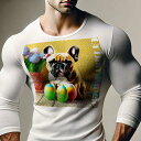 長袖Tシャツ 人間用 メンズ 秋春夏 プリント レジャー アウトドア カジュアル かわいい 犬ファン 卵 フレンチブルドッグ カラフル 背景 Urban Jungle(4)