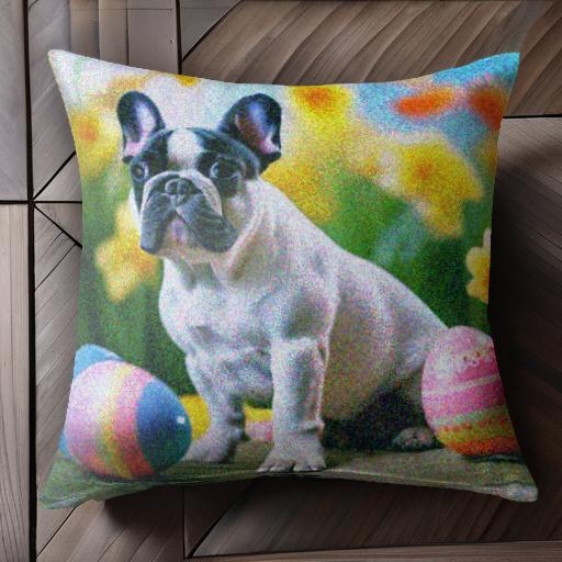イースターエッグ フレンチブルドッグ 花 春 クッションカバー 45×45cm アニマル柄 おしゃれ 可愛い ク..