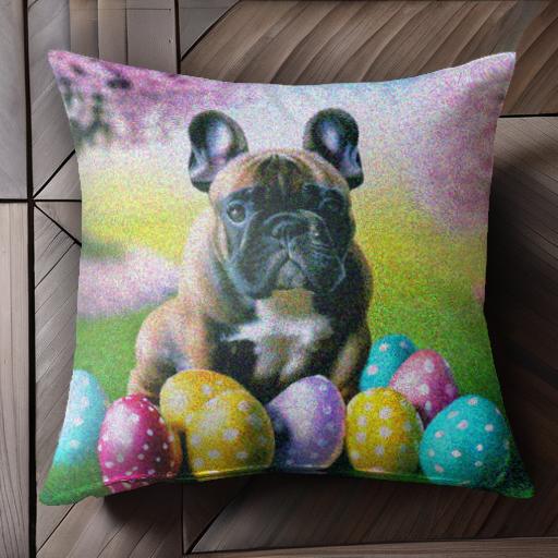 桜 フレンチブルドッグ イースターエッグ クッションカバー 45×45cm アニマル柄 おしゃれ 可愛い クッ..