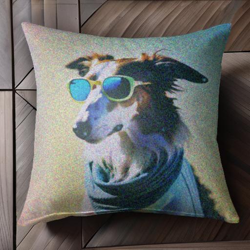 サングラス ボルゾイ マフラー カラフルな背景 クッションカバー 45×45cm アニマル柄 おしゃれ 可愛い クッション本体付き 正方形 犬ファン