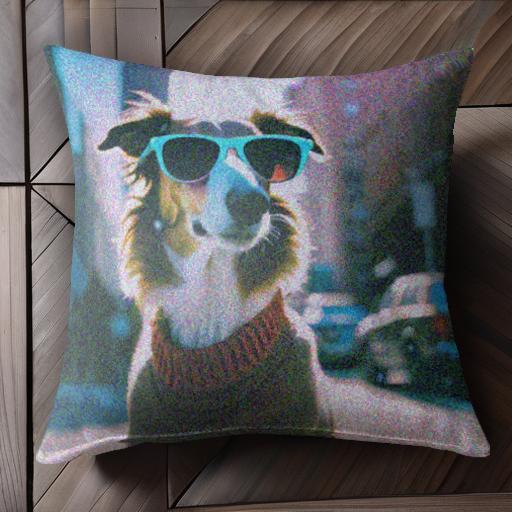 サングラス ボーダーコリー セーター 街 おしゃれ クッションカバー 45×45cm アニマル柄 可愛い クッシ..