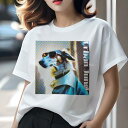 Tシャツ レディース 犬ファン 半袖 春夏 犬柄 プリント カジュアル かわいい 人間用 フィットネス ダンス サングラス ボルゾイ コート ポップアート アー...