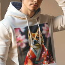 パーカー 人間用 メンズ 秋春夏 プリント レジャー ポケットレス プルオーバーパーカー カジュアル かわいい 犬ファン 着物 柴犬 桜の花