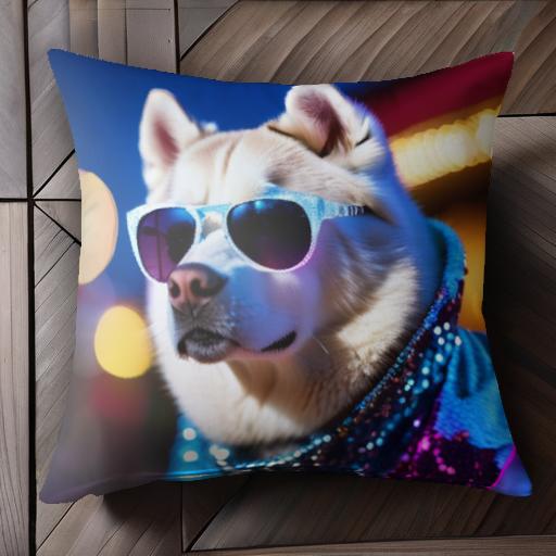 サングラス シベリアンハスキー 輝き 夜 光 クッションカバー 45×45cm アニマル柄 おしゃれ 可愛い クッション本体付き 正方形 犬ファン