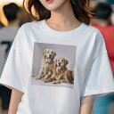Tシャツ レディース 犬ファン 半袖 春夏 犬柄 プリント カジュアル かわいい 人間用 フィットネス ダンス 笑顔 ゴールデンレトリバー 幸せ 仲間(4)