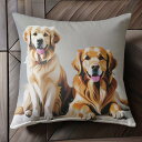 笑顔 ゴールデンレトリバー 白背景 2匹の犬 ロマンチック かわいい クッションカバー 45×45cm アニマル柄 おしゃれ 可愛い クッション本体付き 正方形 犬ファン
