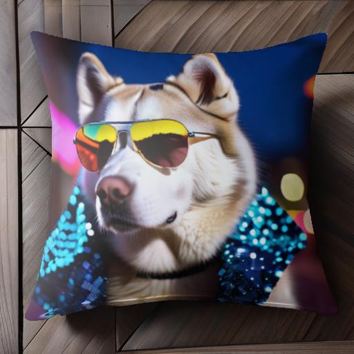 サングラス シベリアンハスキー キラキラ 夜 ファッション クッションカバー 45×45cm アニマル柄 おし..