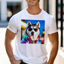 Tシャツ メンズ キッズ 犬ファン 半袖 春夏 犬柄 プリント カジュアル かわいい 人間用 フィットネス ダンス サングラス シベリアンハスキー 派手なコート...