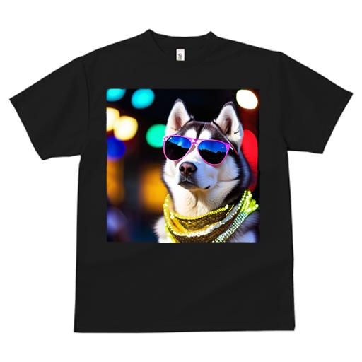 Tシャツ レディース 犬ファン 半袖 春夏 犬柄 プリント カジュアル かわいい 人間用 フィットネス ダンス サングラス シベリアンハスキー スカーフ カラフルな照明