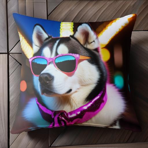 サングラス ハスキー マフラー 夜景 クッションカバー 45×45cm アニマル柄 おしゃれ 可愛い クッション本体付き 正方形 犬ファン