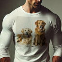 長袖Tシャツ 人間用 メンズ 秋春夏 プリント レジャー アウトドア カジュアル かわいい 犬ファン 笑顔 ゴールデンレトリバー 幸せ ペット 金色の毛
