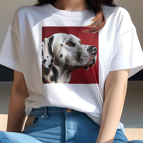 Tシャツ レディース 犬ファン 半袖 春夏 犬柄 プリント カジュアル かわいい 人間用 フィットネス ダンス 赤 ダルメシアン 横顔 Tシャツ レディース 犬ファン 半袖 春夏 犬柄 プリント カジュアル かわいい 人間用 フィットネス ダンス 赤 ダルメシアン 横顔
