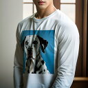 長袖Tシャツ 人間用 メンズ 秋春夏 プリント レジャー アウトドア カジュアル かわいい 犬ファン 青い背景 ダルメシアン