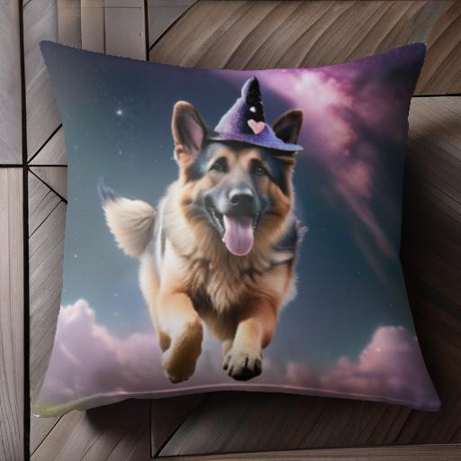 魔法の帽子 ジャーマンシェパードドッグ 走る 夜空 星 雲 クッションカバー 45×45cm アニマル柄 おしゃれ 可愛い クッション本体付き ..