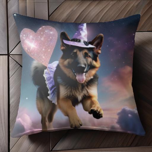 魔女 ジャーマンシェパードドッグ ハート 星 雲 夜空 クッションカバー 45×45cm アニマル柄 おしゃれ ..